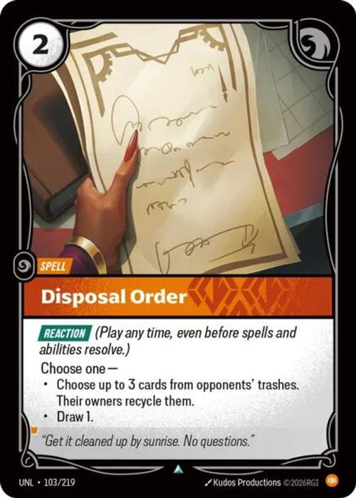 Disposal Order 103/219 Uncommon Unleashed