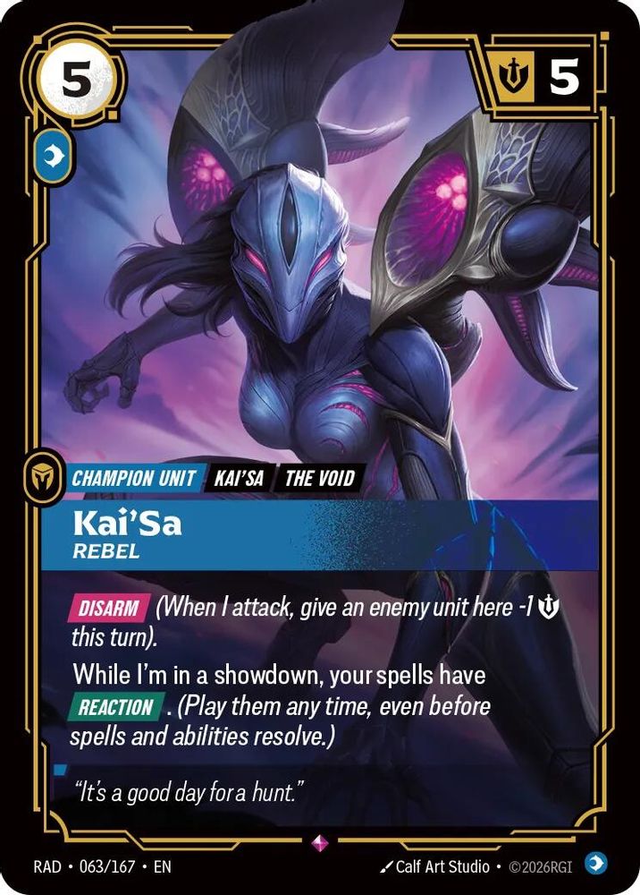 Kai'Sa, Rebel 063/167 Rare Radiance Riftbound Foil NM