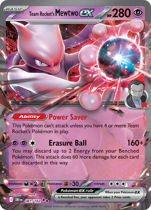 Team Rocket's Mewtwo ex 081/182 Double Rare Destined Rivals Holo