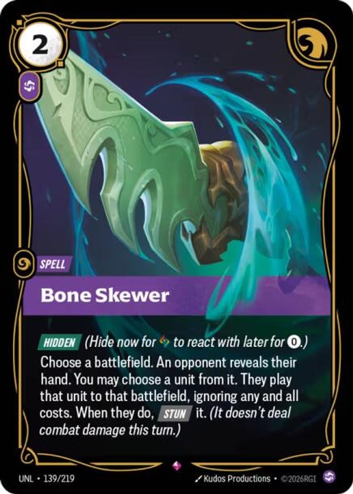 Bone Skewer 139/219 Rare Unleashed Riftbound Foil NM