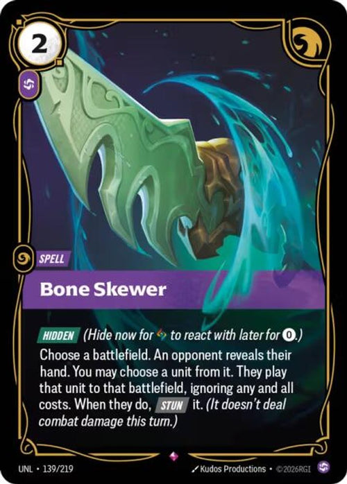 Bone Skewer 139/219 Rare Unleashed Riftbound Foil NM