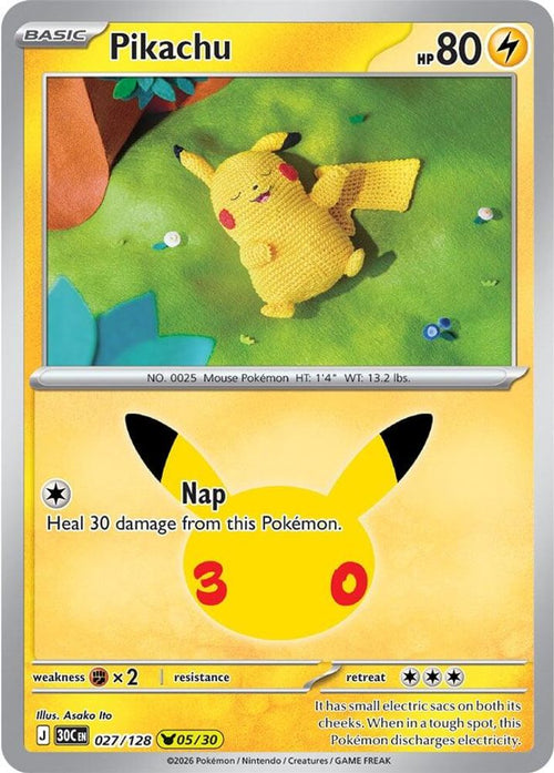 Pikachu 027/128 Holo Pikachu Rare ME: 30th Celebration