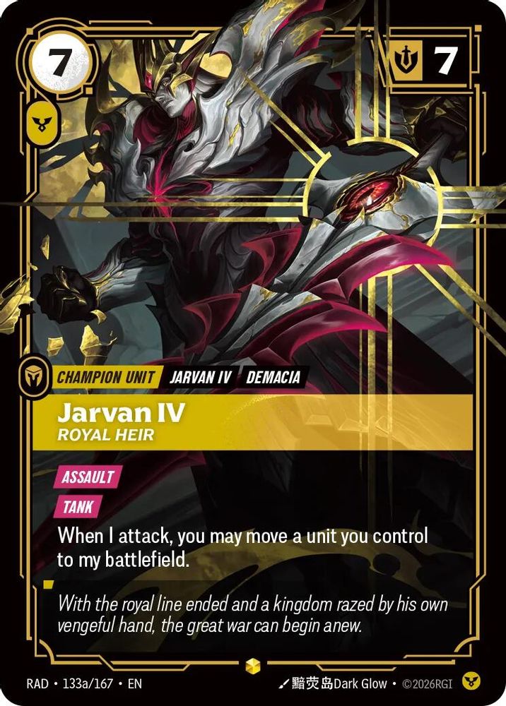 Jarvan IV, Royal Heir (Alternate Art) 133A/167 Radiance Riftbound Foil NM