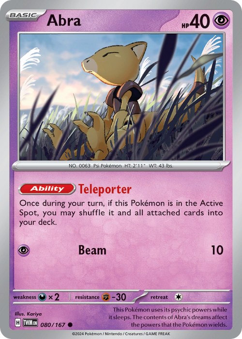 Abra 080/167 Common Twilight Masquerade Reverse Holo