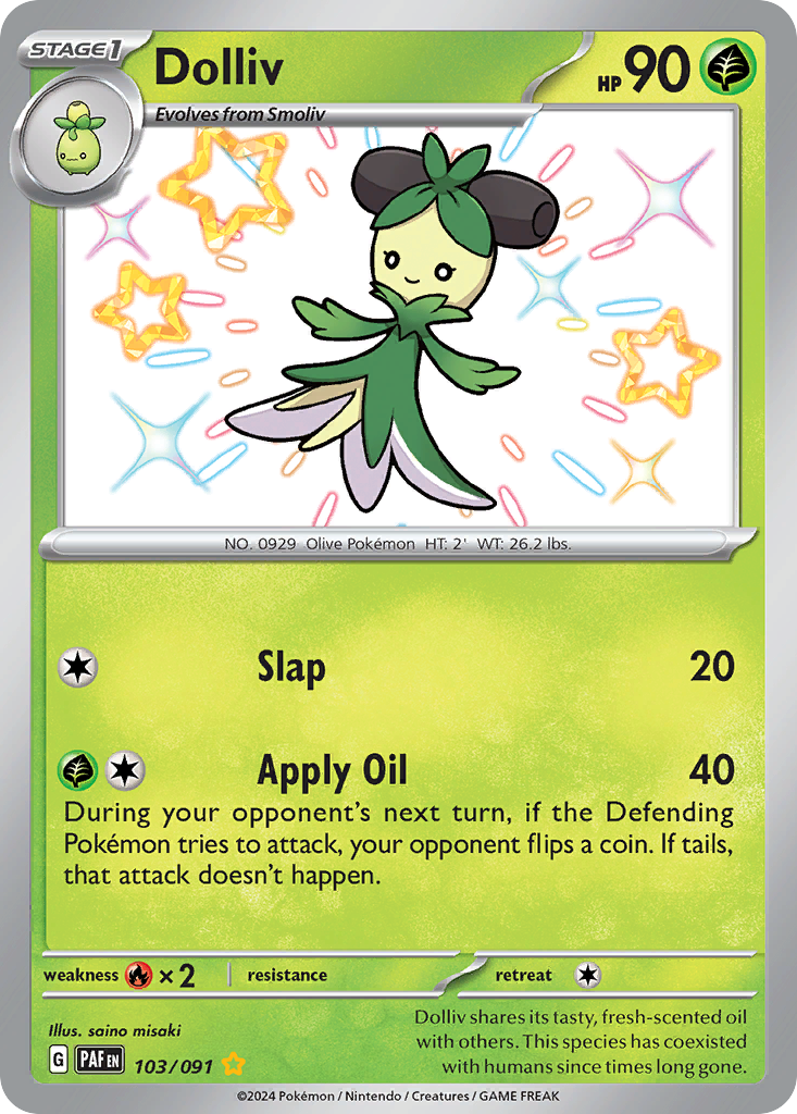 Dolliv 103/091 Shiny Rare Paldean Fates Pokemon Holo NM