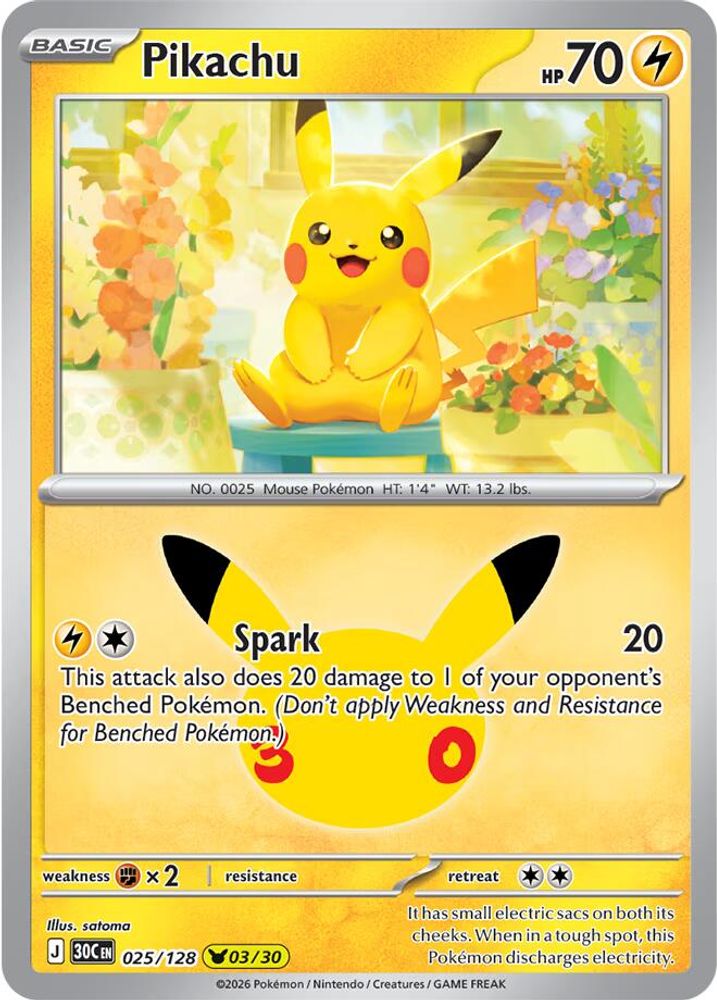 Pikachu 025/128 Holo Pikachu Rare ME: 30th Celebration