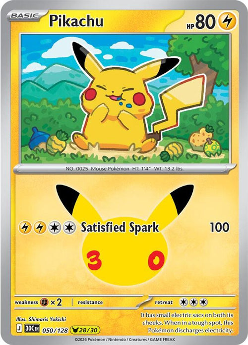 Pikachu 050/128 Holo Pikachu Rare ME: 30th Celebration