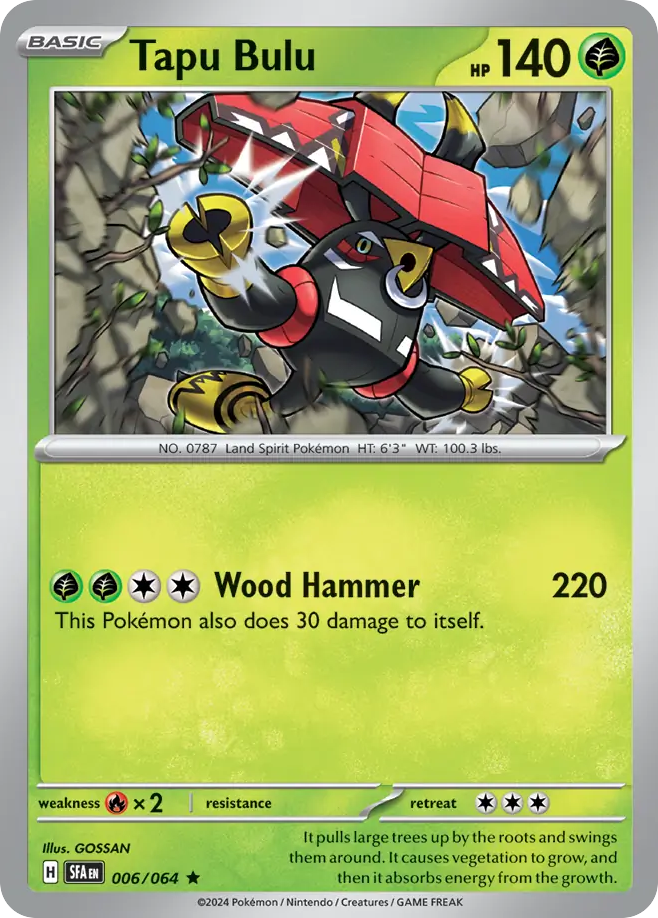 Tapu Bulu 006/064 Rare Shrouded Fable Pokemon Holo NM