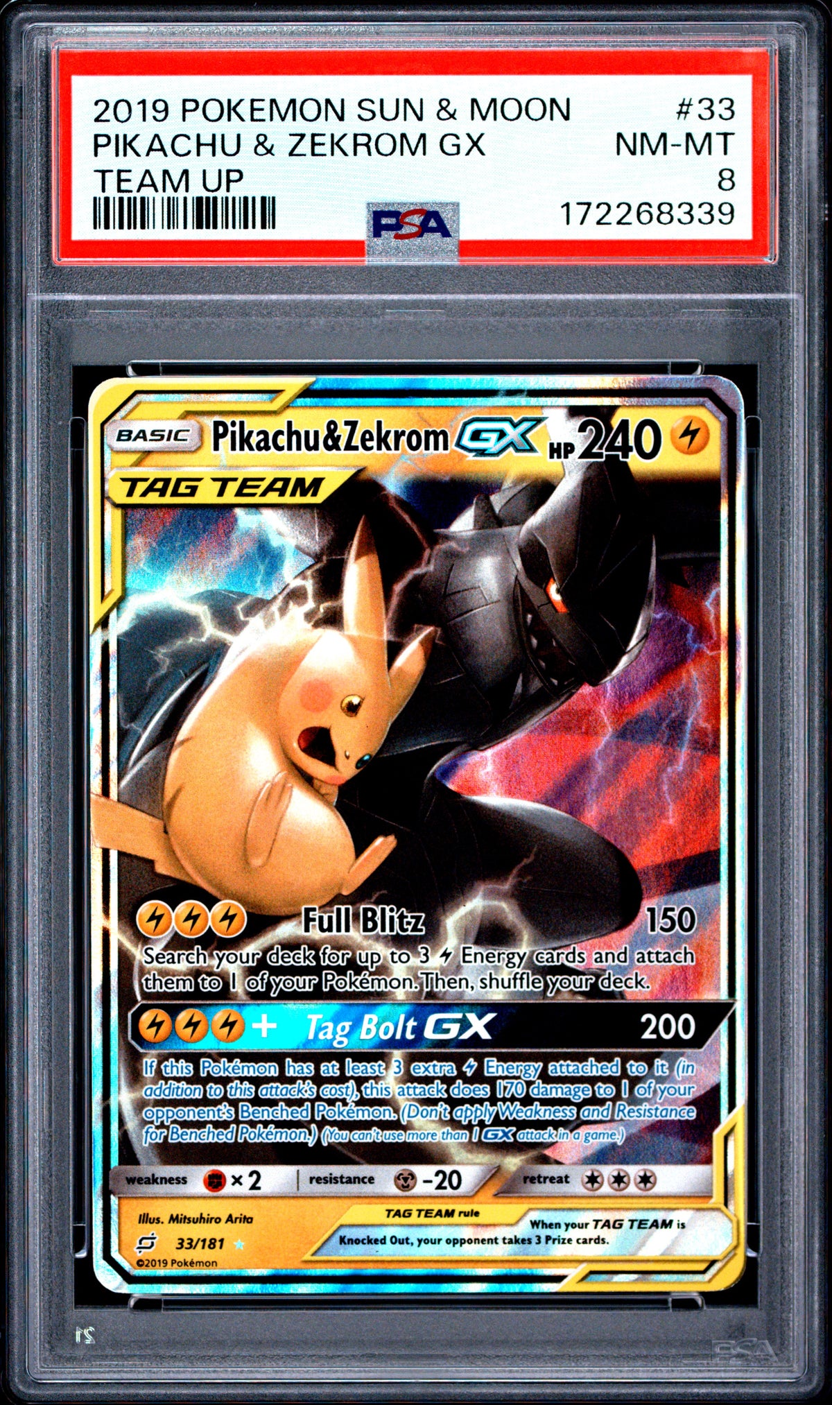 Pikachu & Zekrom Gx 33/181 Team Up Pokemon PSA 8 Nm-Mt