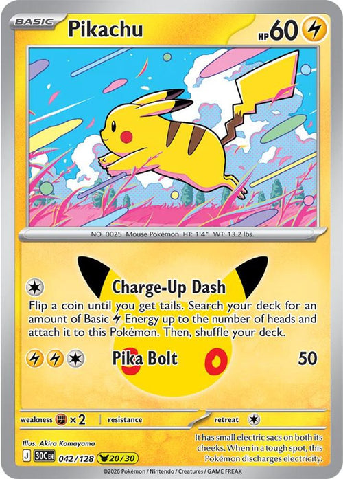 Pikachu 042/128 Holo Pikachu Rare ME: 30th Celebration