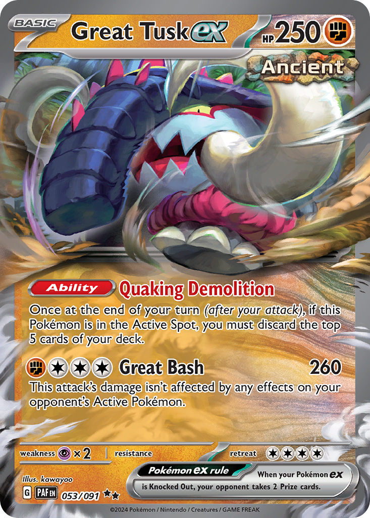 Great Tusk ex 053/091 Double Rare Paldean Fates Holo