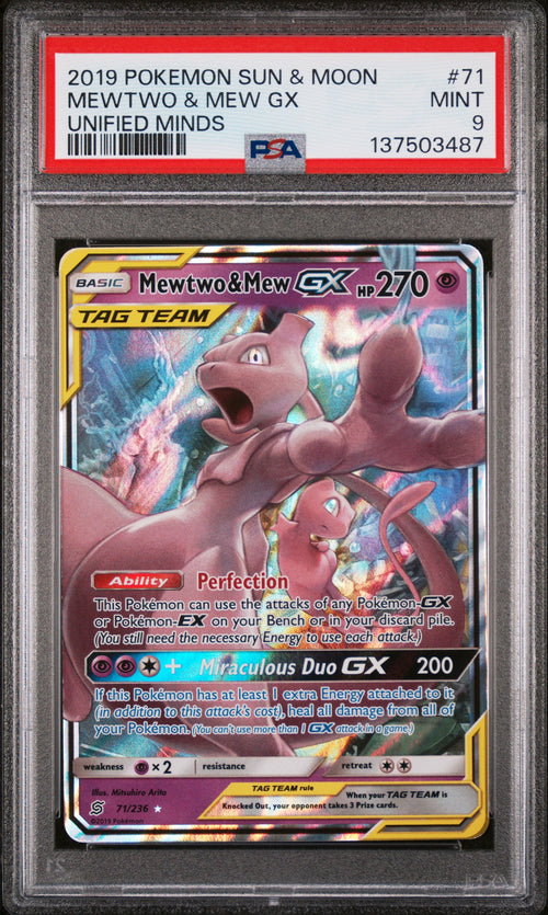 Mewtwo & Mew Gx 71/236 Unified Minds Pokemon PSA 9 Mint
